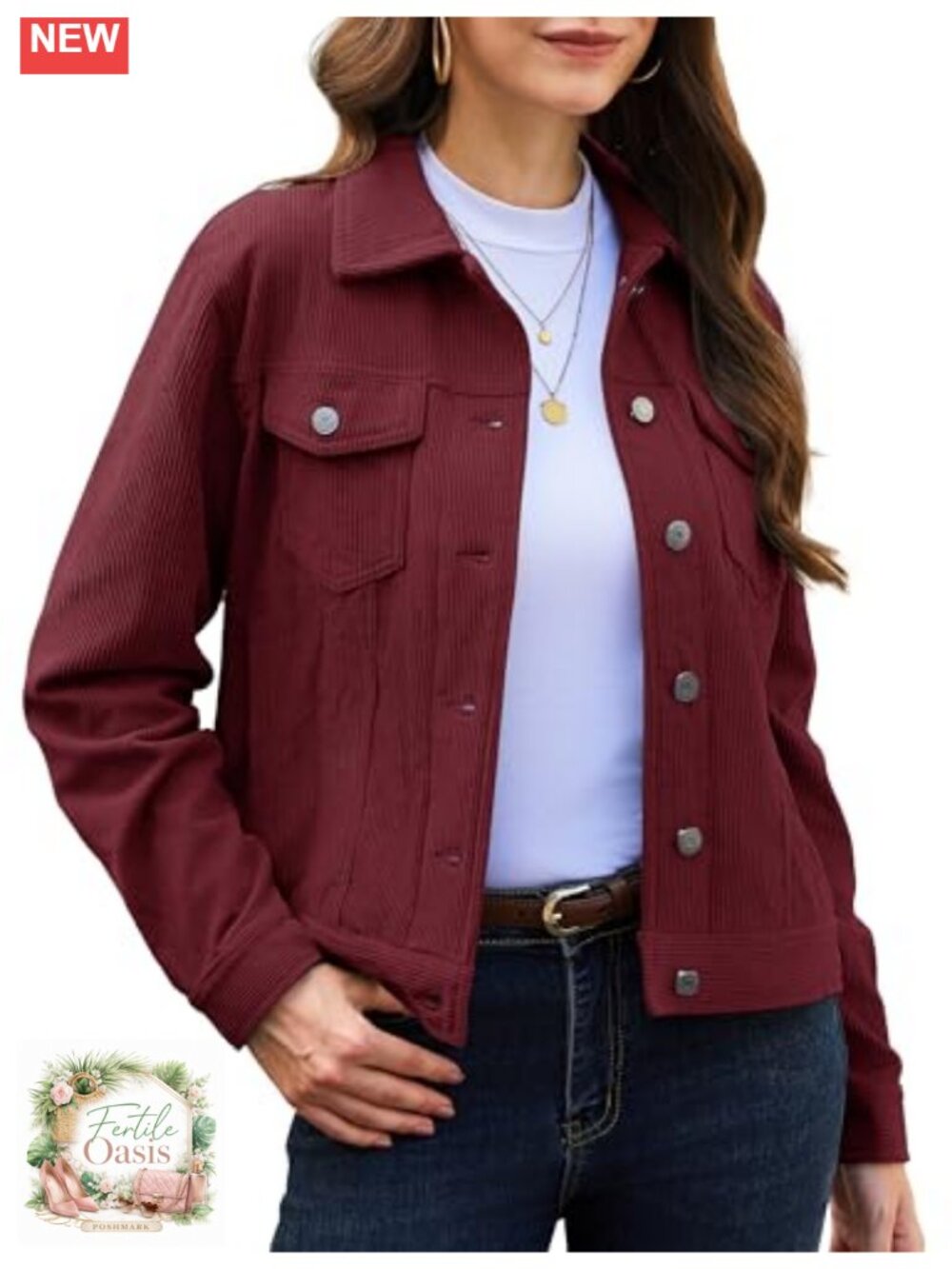 Women's Corduroy Button Down Shacket Jacket Long Sleeve Casual Coat